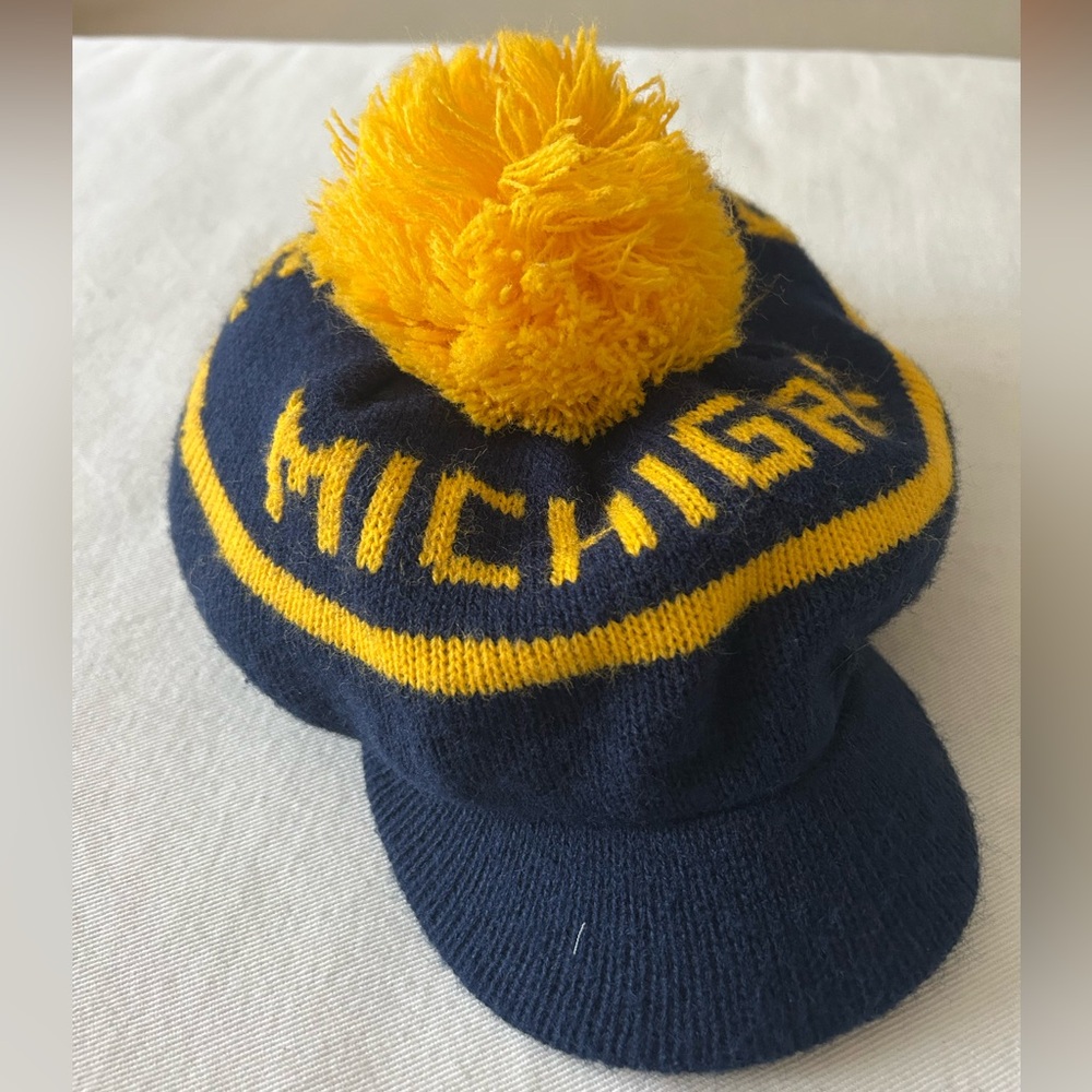 Vintage University of Michigan Knit Cap with Pom Pom